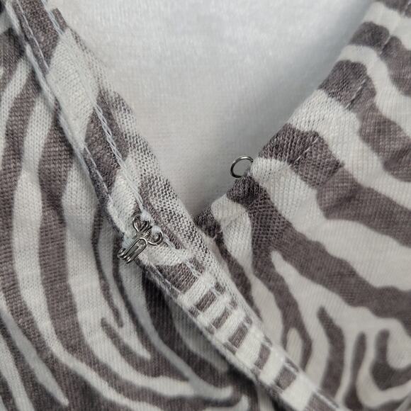 Banana Republic linen short sleeve zebra print wrap top size L gray white career - Picture 3 of 8